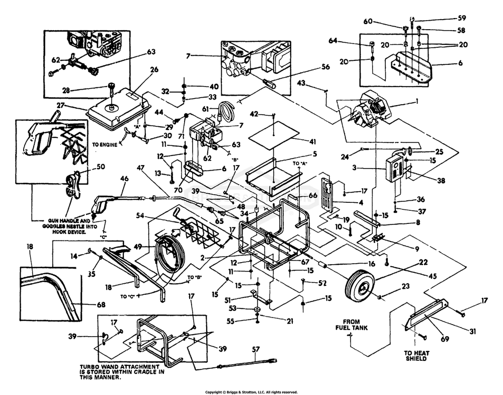Pressure Washer And Cradle Diagram and Parts List for 9818-0  Briggs and Stratton Pressure Washer